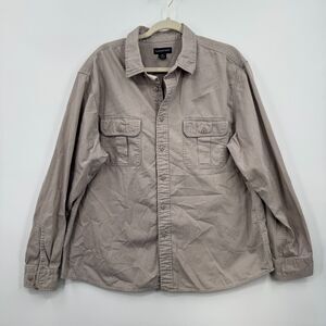 Lands End Mens XL 17-17 1/2 100% Cotton Heavy weight button down shirt khaki